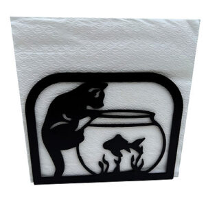 Cat and Fishbowl Metal Napkin Holder