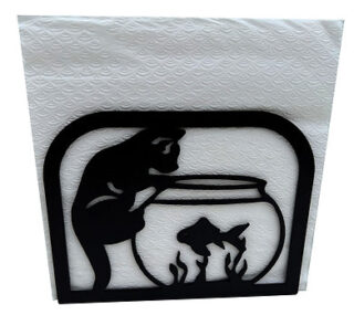 Cat and Fishbowl Metal Napkin Holder