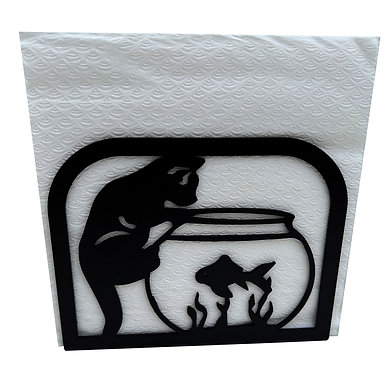 Cat and Fishbowl Metal Napkin Holder