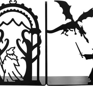 Wizard & Dragon Fantasy Metal Bookends by Decorative Bookends 7 Tall Non-Skid Desk & Shelf Organizer (Black, 3lb)